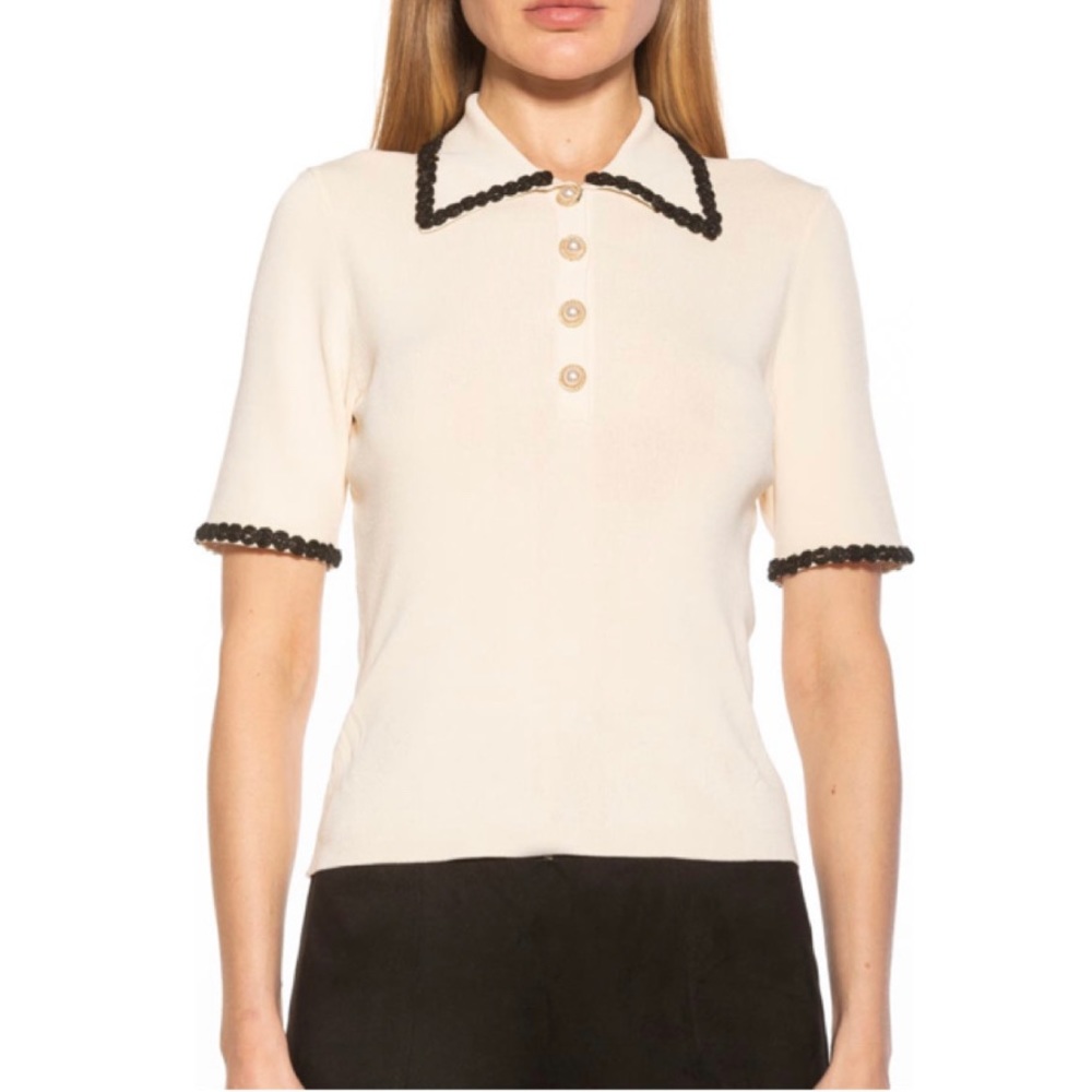 Alexia Admor Collared Knit Short Sleeve Top (S)